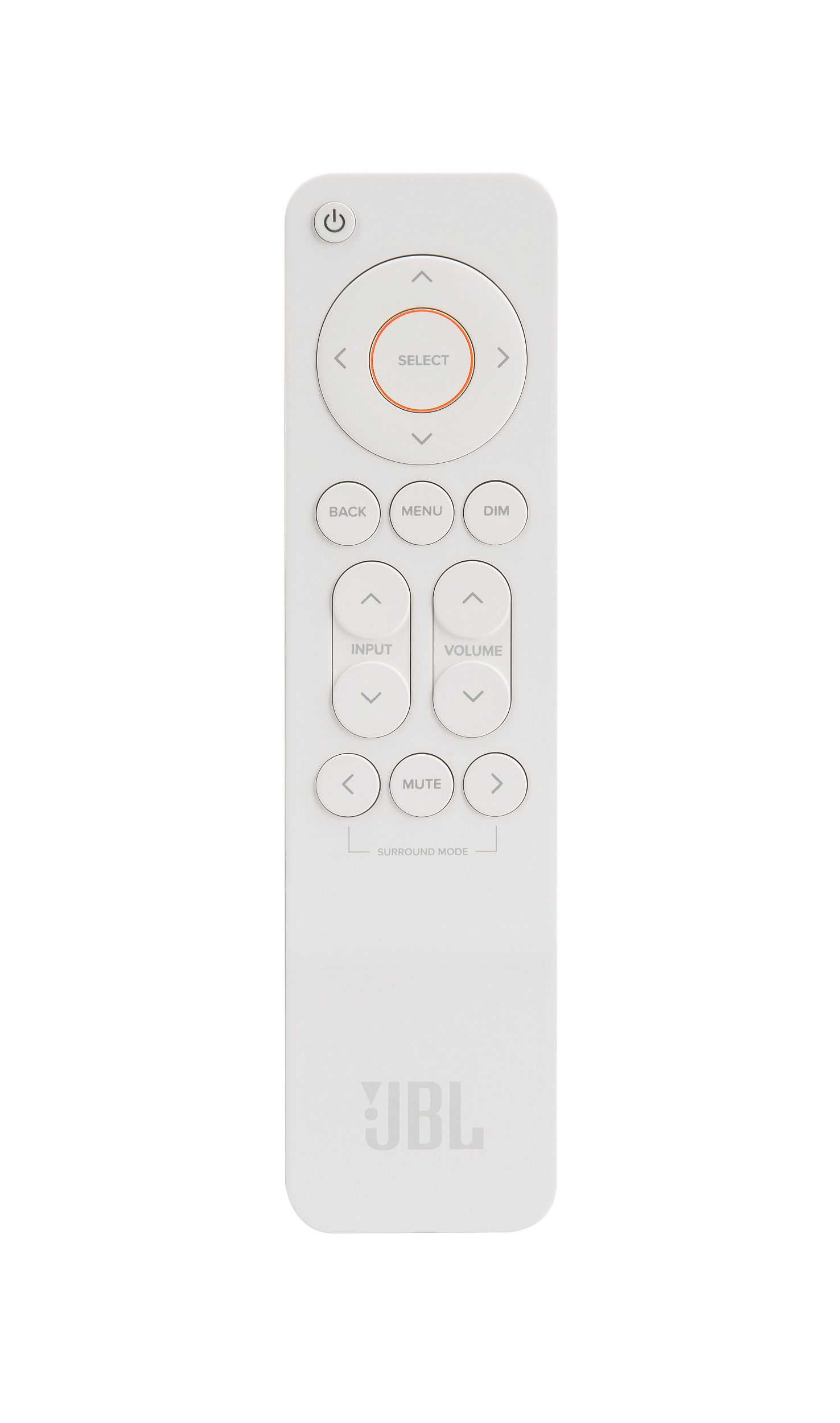 JBL MA710 biały - amplituner AV 7.2 – jBL MA710 biały – pilot z przyciskami sterowania i logo