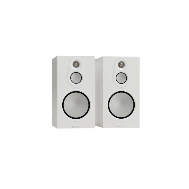 Monitor Audio Silver 100 8G biały satyna – ujęcie kolumn podstawkowych