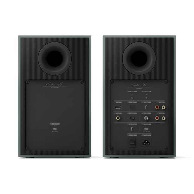 KEF CODA W Moss green - kolumny aktywne – kEF CODA W Moss green – widok tyłu z panelem wejść i portem